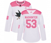 Women Adidas San Jose Sharks #53 Brandon Mashinter Authentic White Pink Fashion NHL Jersey