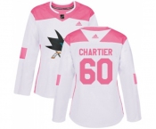 Women Adidas San Jose Sharks #60 Rourke Chartier Authentic White Pink Fashion NHL Jersey