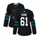 Women Adidas San Jose Sharks #61 Justin Braun Premier Black Alternate NHL Jersey