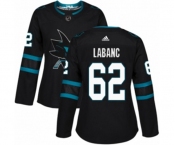Women Adidas San Jose Sharks #62 Kevin Labanc Authentic Black Alternate NHL Jersey