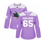 Women Adidas San Jose Sharks #65 Erik Karlsson Authentic Purple Fights Cancer Practice NHL Jersey