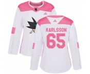 Women Adidas San Jose Sharks #65 Erik Karlsson Authentic White Pink Fashion NHL Jersey