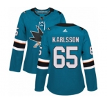 Women Adidas San Jose Sharks #65 Erik Karlsson Premier Teal Green Home NHL Jersey