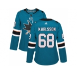 Women Adidas San Jose Sharks #68 Melker Karlsson Teal Home Authentic Stitched NHL Jersey