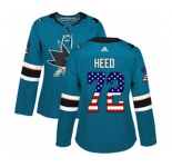 Women Adidas San Jose Sharks #72 Tim Heed Authentic Teal Green USA Flag Fashion NHL Jersey