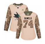 Women Adidas San Jose Sharks #74 Dylan DeMelo Authentic Camo Veterans Day Practice NHL Jersey