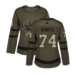 Women Adidas San Jose Sharks #74 Dylan DeMelo Authentic Green Salute to Service NHL Jersey