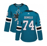 Women Adidas San Jose Sharks #74 Dylan DeMelo Premier Teal Green Home NHL Jersey