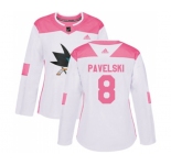 Women Adidas San Jose Sharks #8 Joe Pavelski Authentic White Pink Fashion NHL Jersey