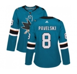 Women Adidas San Jose Sharks #8 Joe Pavelski Premier Teal Green Home NHL Jersey