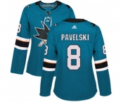 Women Adidas San Jose Sharks #8 Joe Pavelski Premier Teal Green Home NHL Jersey