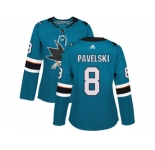 Women Adidas San Jose Sharks #8 Joe Pavelski Teal Home Authentic Stitched NHL Jersey
