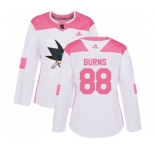 Women Adidas San Jose Sharks #88 Brent Burns Authentic White Pink Fashion NHL Jersey