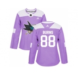 Women Adidas San Jose Sharks #88 Brent Burns Purple Authentic Fights Cancer Stitched NHL Jersey