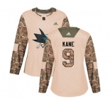Women Adidas San Jose Sharks #9 Evander Kane Authentic Camo Veterans Day Practice NHL Jersey