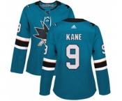 Women Adidas San Jose Sharks #9 Evander Kane Authentic Teal Green Home NHL Jersey