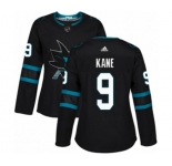 Women Adidas San Jose Sharks #9 Evander Kane Premier Black Alternate NHL Jersey