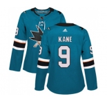 Women Adidas San Jose Sharks #9 Evander Kane Premier Teal Green Home NHL Jersey