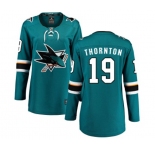 Women San Jose Sharks #19 Joe Thornton Fanatics Branded Teal Green Home Breakaway NHL Jersey