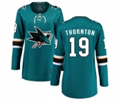 Women San Jose Sharks #19 Joe Thornton Fanatics Branded Teal Green Home Breakaway NHL Jersey