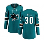 Women San Jose Sharks #30 Aaron Dell Fanatics Branded Teal Green Home Breakaway NHL Jersey