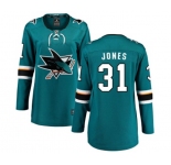 Women San Jose Sharks #31 Martin Jones Fanatics Branded Teal Green Home Breakaway NHL Jersey