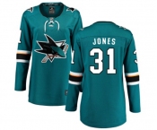 Women San Jose Sharks #31 Martin Jones Fanatics Branded Teal Green Home Breakaway NHL Jersey