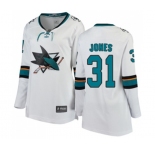 Women San Jose Sharks #31 Martin Jones Fanatics Branded White Away Breakaway NHL Jersey