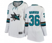 Women San Jose Sharks #36 Jannik Hansen Fanatics Branded White Away Breakaway NHL Jersey