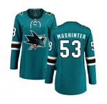 Women San Jose Sharks #53 Brandon Mashinter Fanatics Branded Teal Green Home Breakaway NHL Jersey