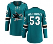 Women San Jose Sharks #53 Brandon Mashinter Fanatics Branded Teal Green Home Breakaway NHL Jersey