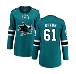 Women San Jose Sharks #61 Justin Braun Fanatics Branded Teal Green Home Breakaway NHL Jersey