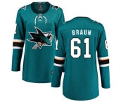 Women San Jose Sharks #61 Justin Braun Fanatics Branded Teal Green Home Breakaway NHL Jersey