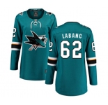 Women San Jose Sharks #62 Kevin Labanc Fanatics Branded Teal Green Home Breakaway NHL Jersey