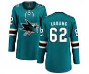 Women San Jose Sharks #62 Kevin Labanc Fanatics Branded Teal Green Home Breakaway NHL Jersey