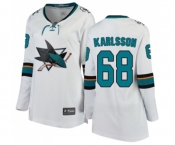 Women San Jose Sharks #68 Melker Karlsson Fanatics Branded White Away Breakaway NHL Jersey