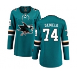 Women San Jose Sharks #74 Dylan DeMelo Fanatics Branded Teal Green Home Breakaway NHL Jersey