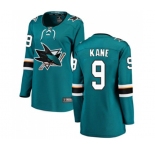 Women San Jose Sharks #9 Evander Kane Fanatics Branded Teal Green Home Breakaway NHL Jersey