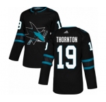 Youth Adidas San Jose Sharks #19 Joe Thornton Authentic Black Alternate NHL Jersey