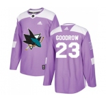 Youth Adidas San Jose Sharks #23 Barclay Goodrow Authentic Purple Fights Cancer Practice NHL Jersey