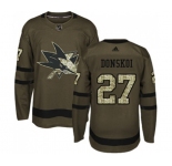 Youth Adidas San Jose Sharks #27 Joonas Donskoi Authentic Green Salute to Service NHL Jersey
