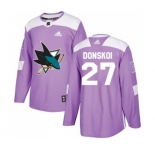 Youth Adidas San Jose Sharks #27 Joonas Donskoi Authentic Purple Fights Cancer Practice NHL Jersey