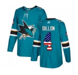 Youth Adidas San Jose Sharks #4 Brenden Dillon Authentic Teal Green USA Flag Fashion NHL Jersey