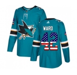 Youth Adidas San Jose Sharks #42 Joel Ward Authentic Teal Green USA Flag Fashion NHL Jersey
