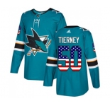 Youth Adidas San Jose Sharks #50 Chris Tierney Authentic Teal Green USA Flag Fashion NHL Jersey