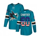 Youth Adidas San Jose Sharks #60 Rourke Chartier Authentic Teal Green USA Flag Fashion NHL Jersey
