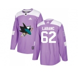 Youth Adidas San Jose Sharks #62 Kevin Labanc Purple Authentic Fights Cancer Stitched NHL Jersey