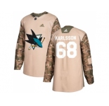Youth Adidas San Jose Sharks #68 Melker Karlsson Camo Authentic 2017 Veterans Day Stitched NHL Jersey