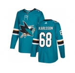 Youth Adidas San Jose Sharks #68 Melker Karlsson Teal Home Authentic Stitched NHL Jersey