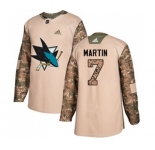 Youth Adidas San Jose Sharks #7 Paul Martin Authentic Camo Veterans Day Practice NHL Jersey